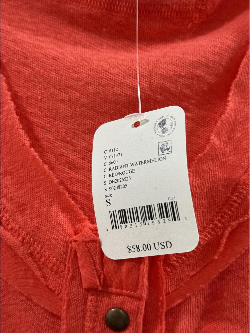 NWT Free People Love Language Red Linen Scoop Neck Henley Tank Top Small - Picture 9 of 9